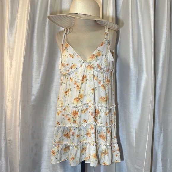 Cream Sleeveless Camisole Dress with Organic Yellow Dots - Picture 3 of 14